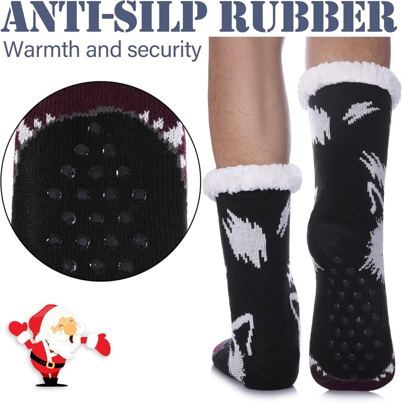 LINEMIN Mens Warm Slipper Socks Soft Cozy Fuzzy Fleece-Lined Winter Non Slip Indoor Christmas Socks - Image 3